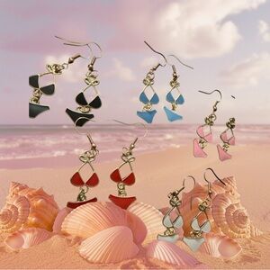 New Handmade Bikini Earrings 2” choose from Black, White, Blue, Pink or Red